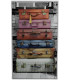 Mueble zapatera blanca con imagen de maletas de viaje de colores